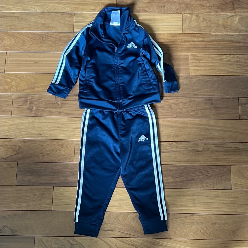 adidas Navy Zip-Up Baby Track Jacket White Stripes | Size 18M